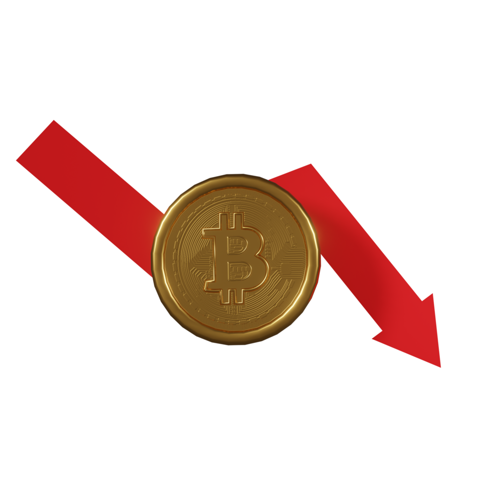 Bitcoin cryptocurrency 3d rendering downtrend white background png