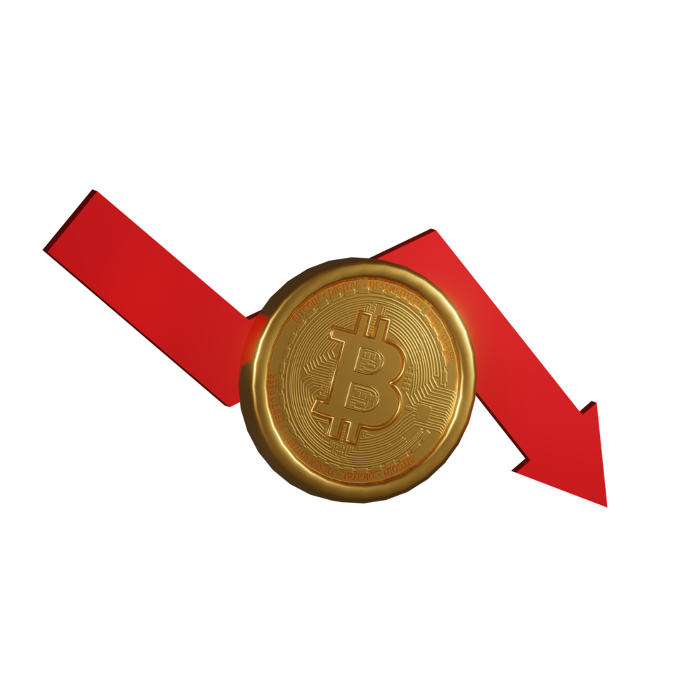 bitcoin cryptocurrency representación 3d tendencia bajista fondo blanco png