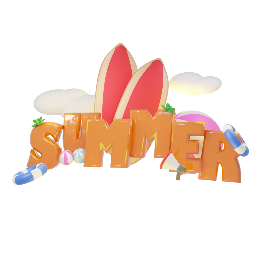 sommerferien strand thema 3d-illustration mit sommerverkaufstext, kleiner insel und vielen anderen symbolen png