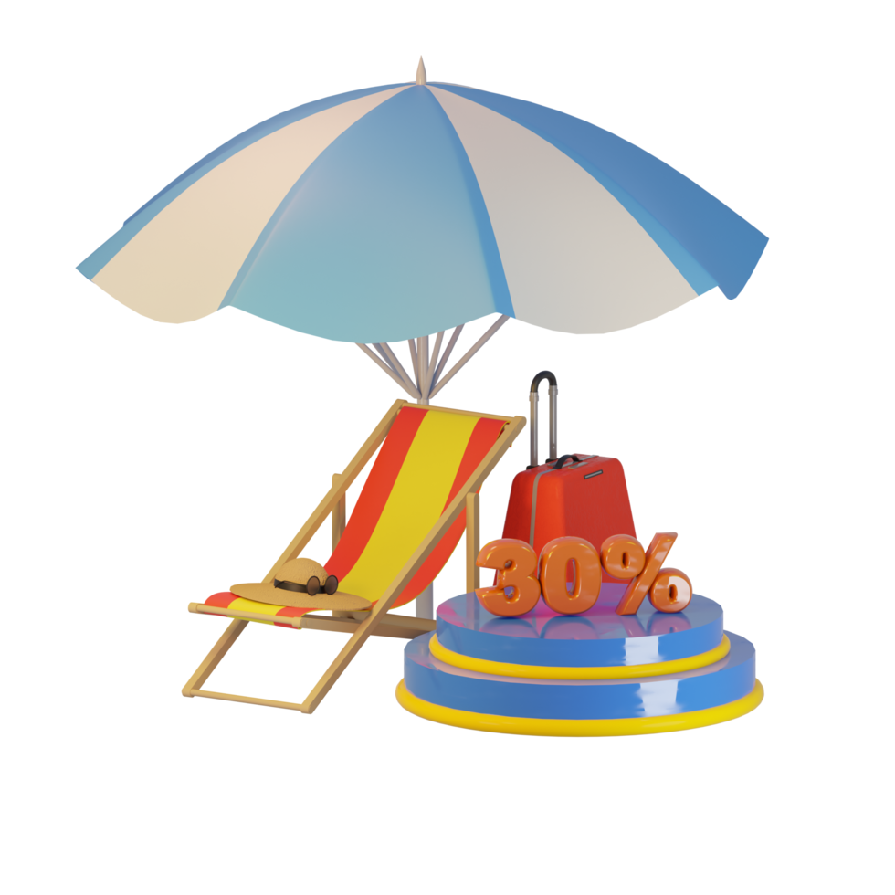 summer vacation beach theme 3d illustration with summer sale png