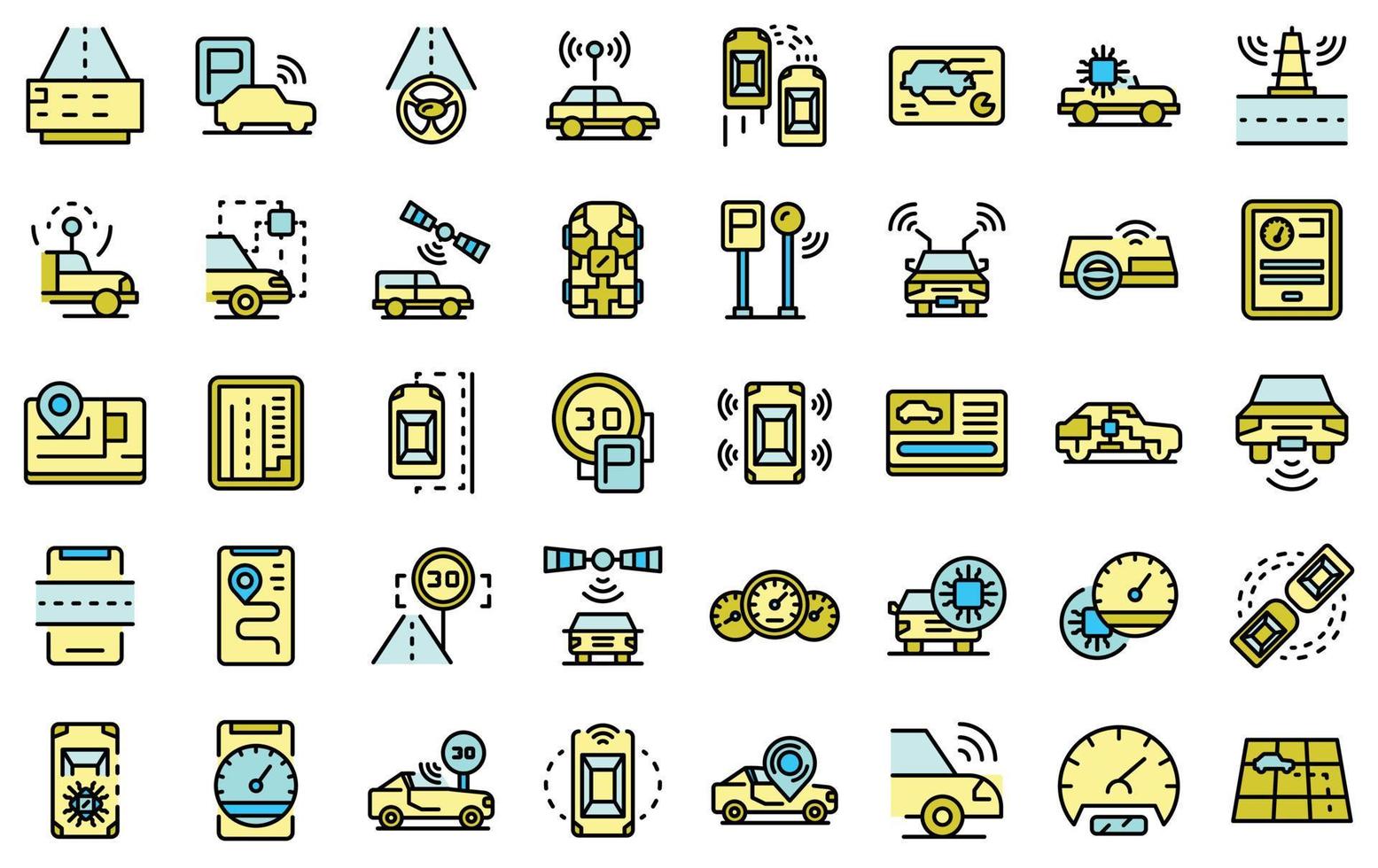 Autonomous car icons set line color vector