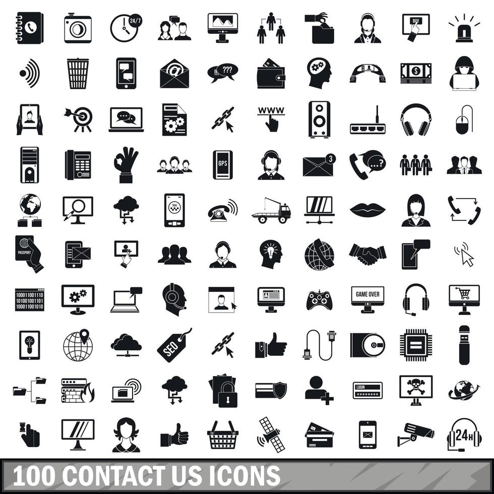 100 contact us icons set, simple style vector