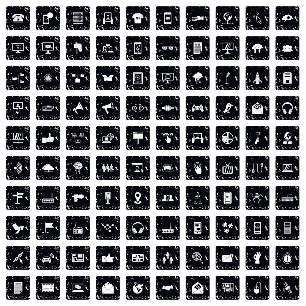 100 iconos de comunicación establecidos, estilo grunge vector