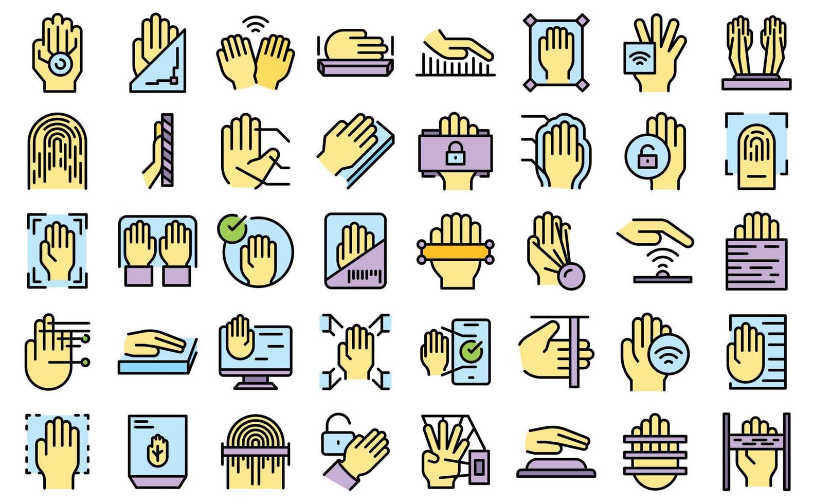 Palm scanning icons set line color vector