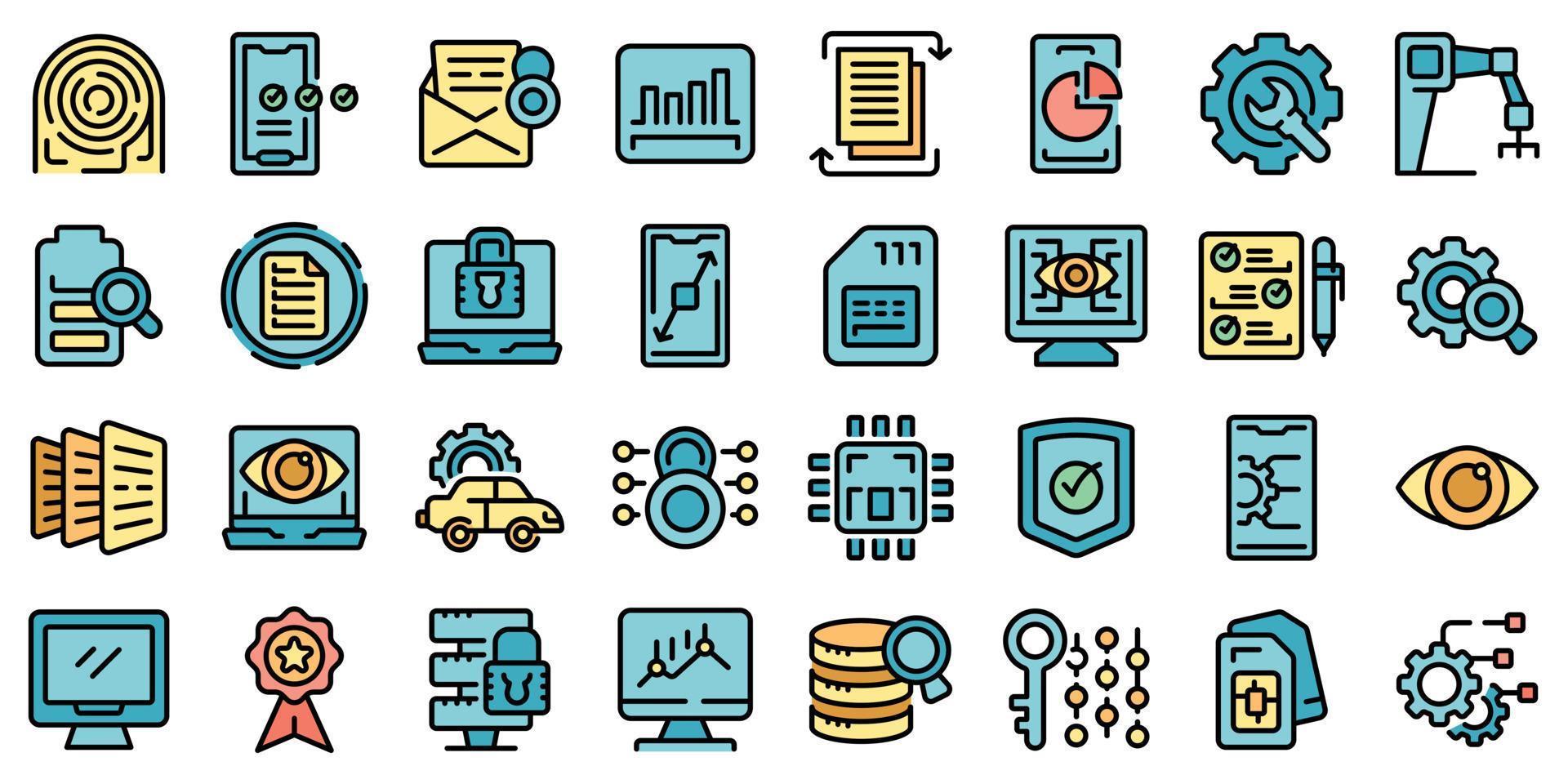 Technical overview icons set vector flat