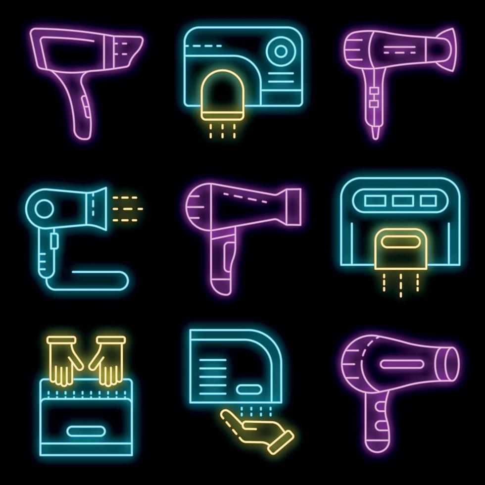 Dryer icons set vector neon