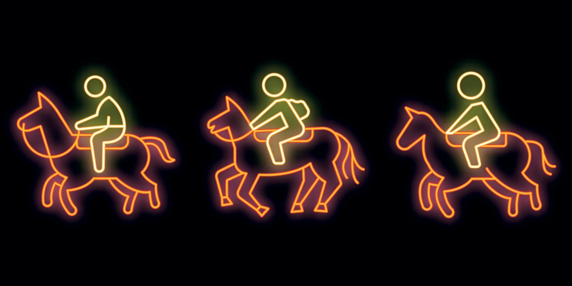 Horseback riding icons set vector neon