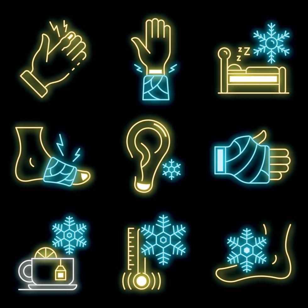 Frostbite icons set vector neon