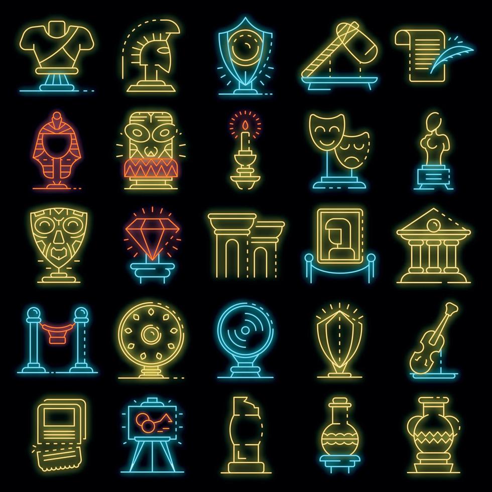 Museum icons set vector neon