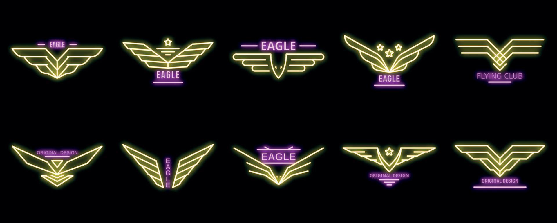 Eagle logo set vector neon