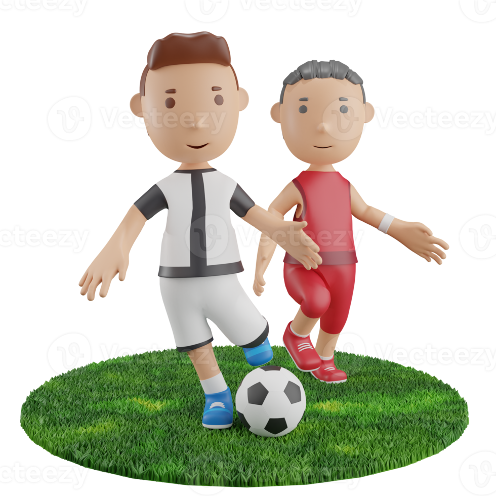 3d boys playing football soccer png