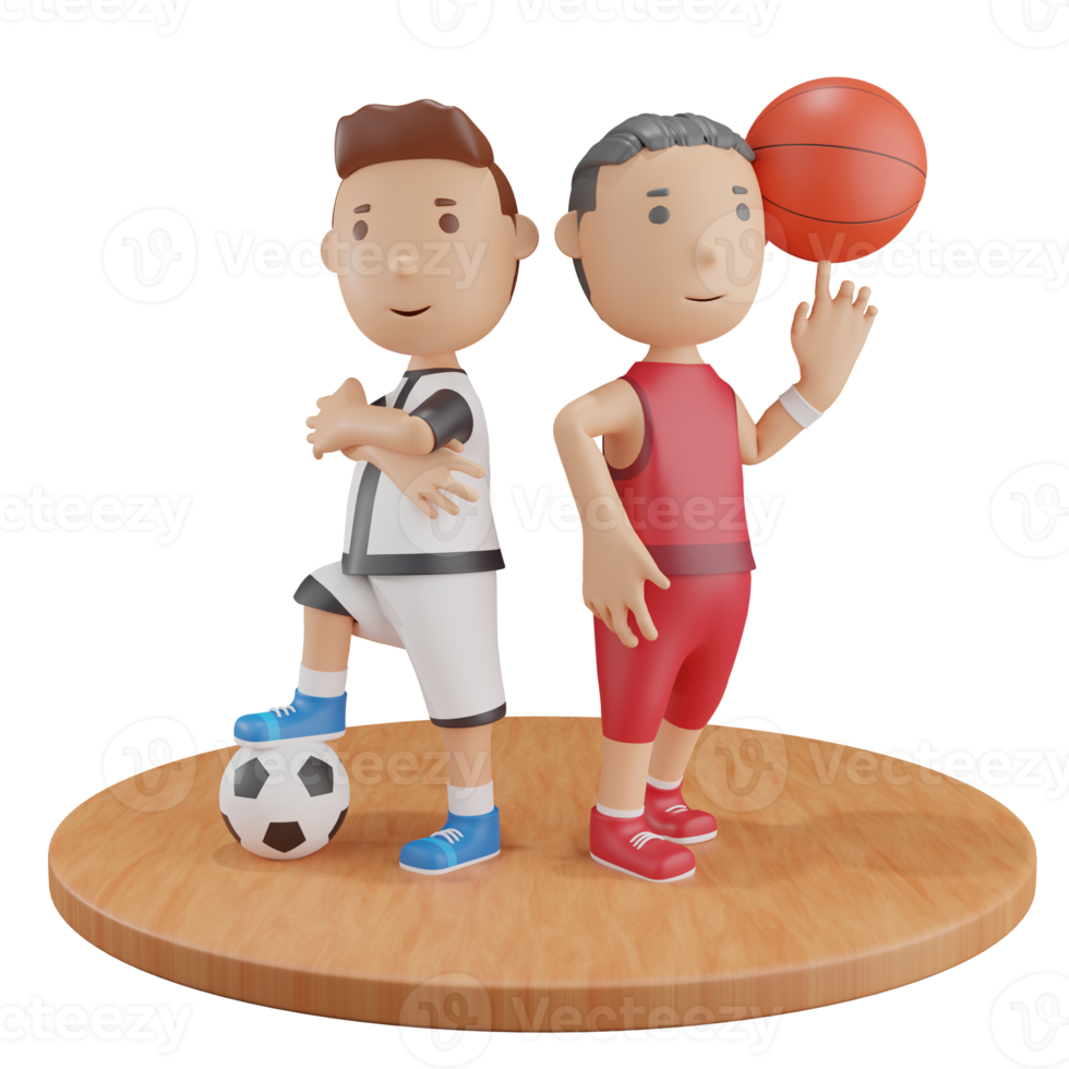 3d boys poses with ball png