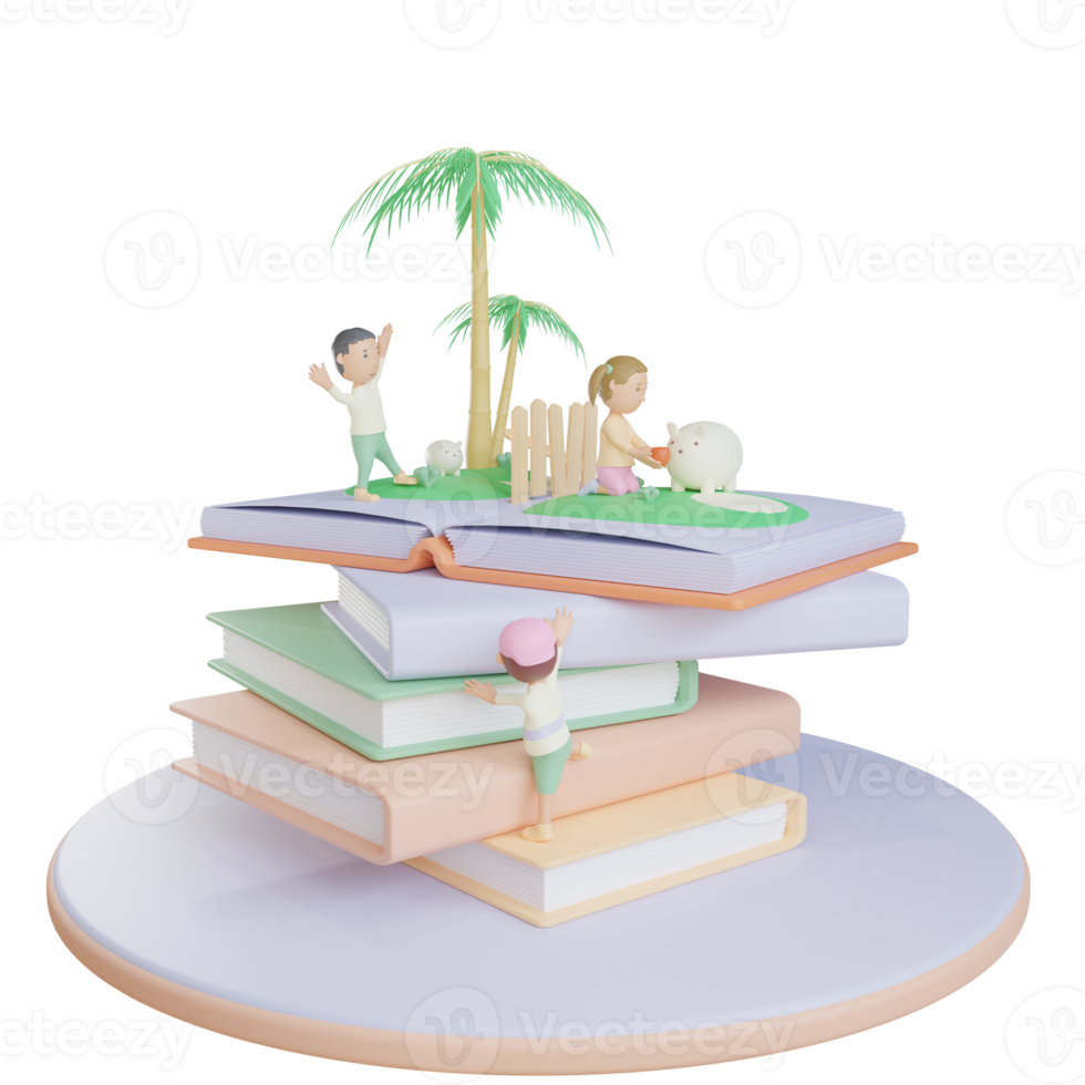 3d children book feed the animals illustration with transparent background png