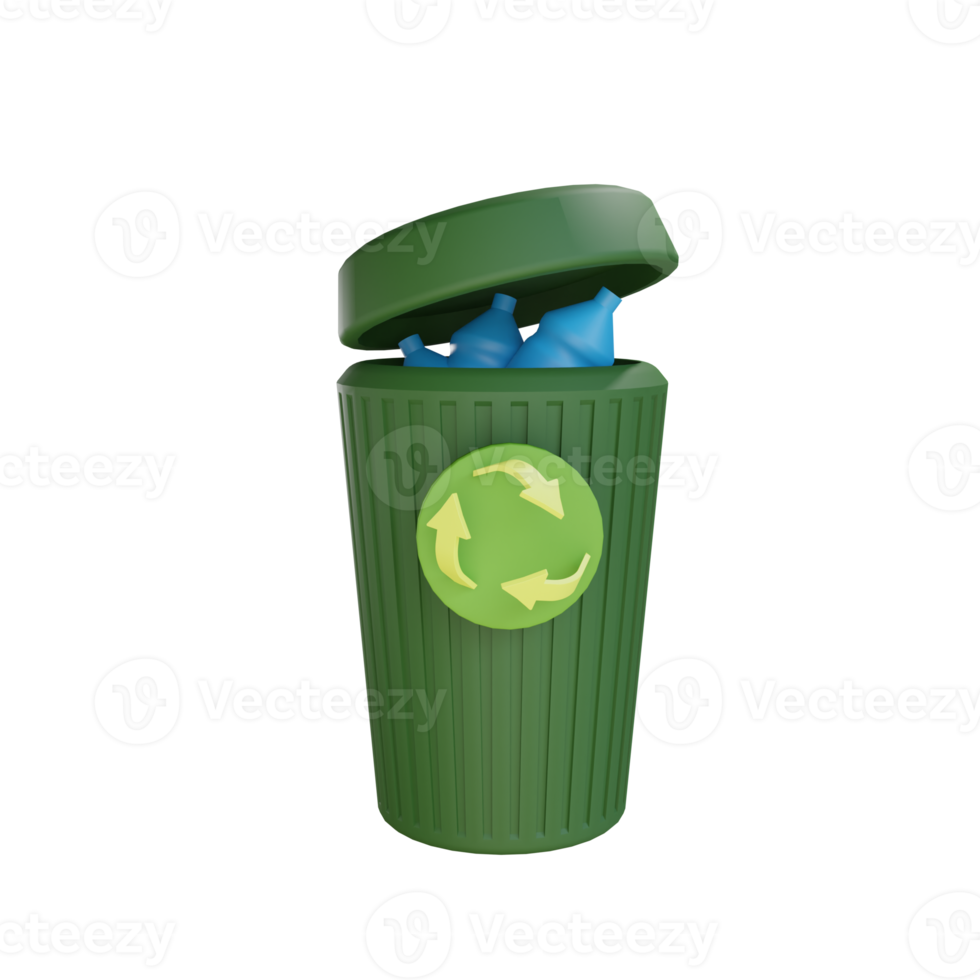 3d trash can bottle illustration with transparent background png