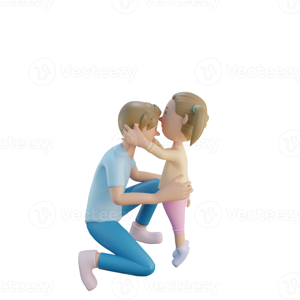 3d render father and daughter kiss forehead illustration png