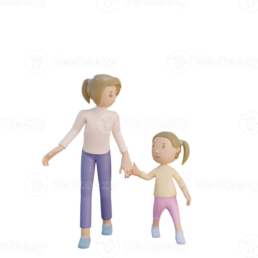 3D gör mor och dotter som går tillsammans illustration png