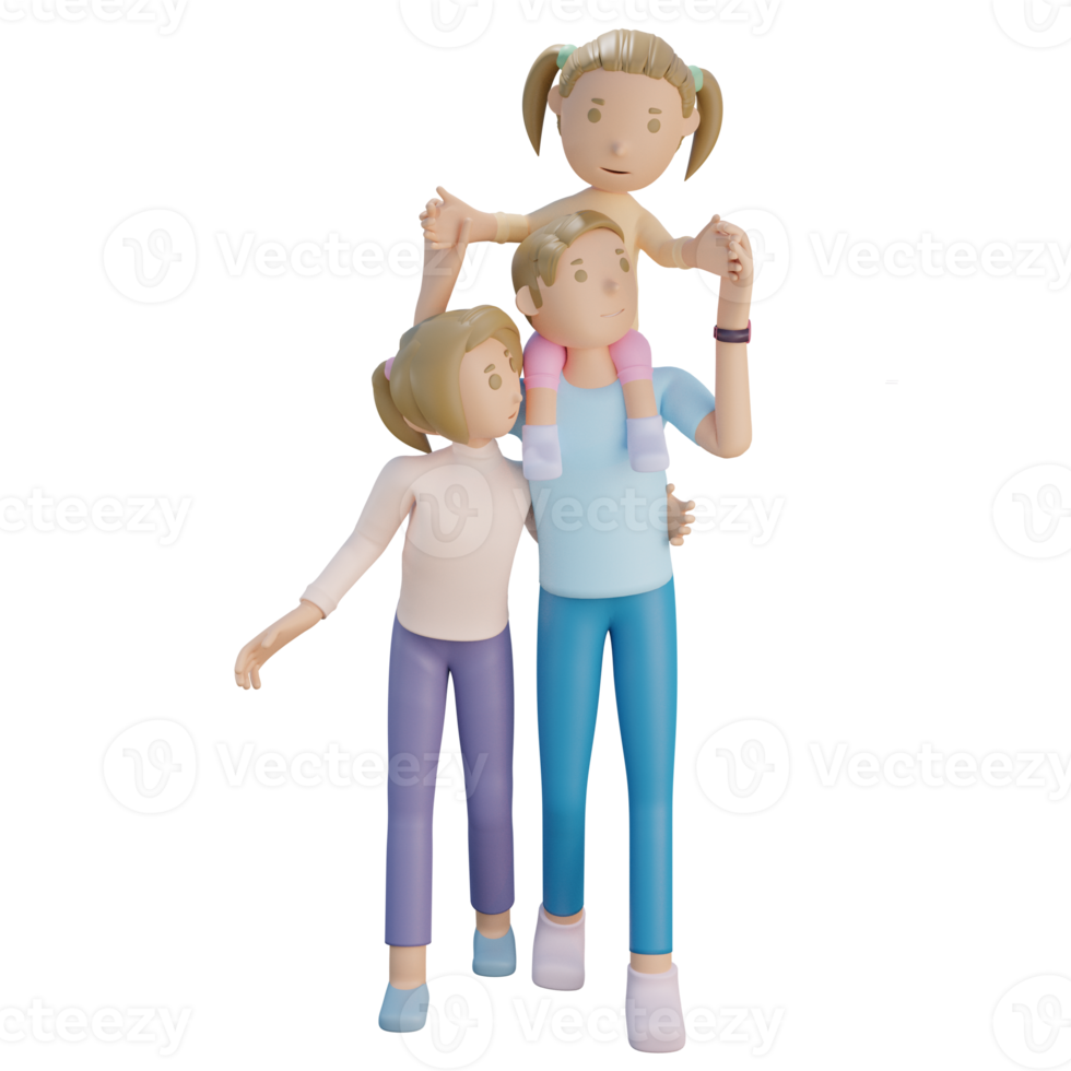 3d render father mom and daughter playing together illustration png