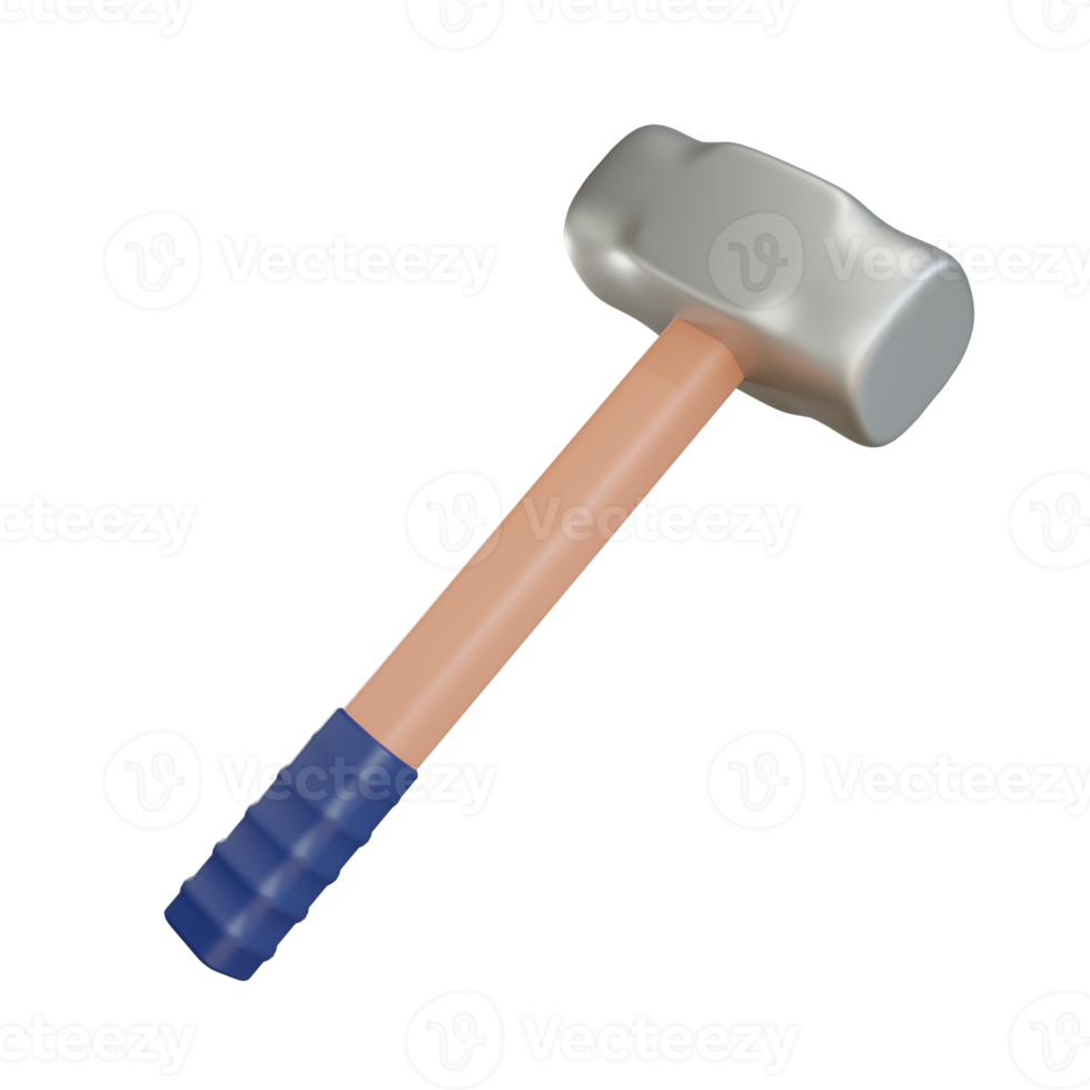 3D hammer object with transparent background png