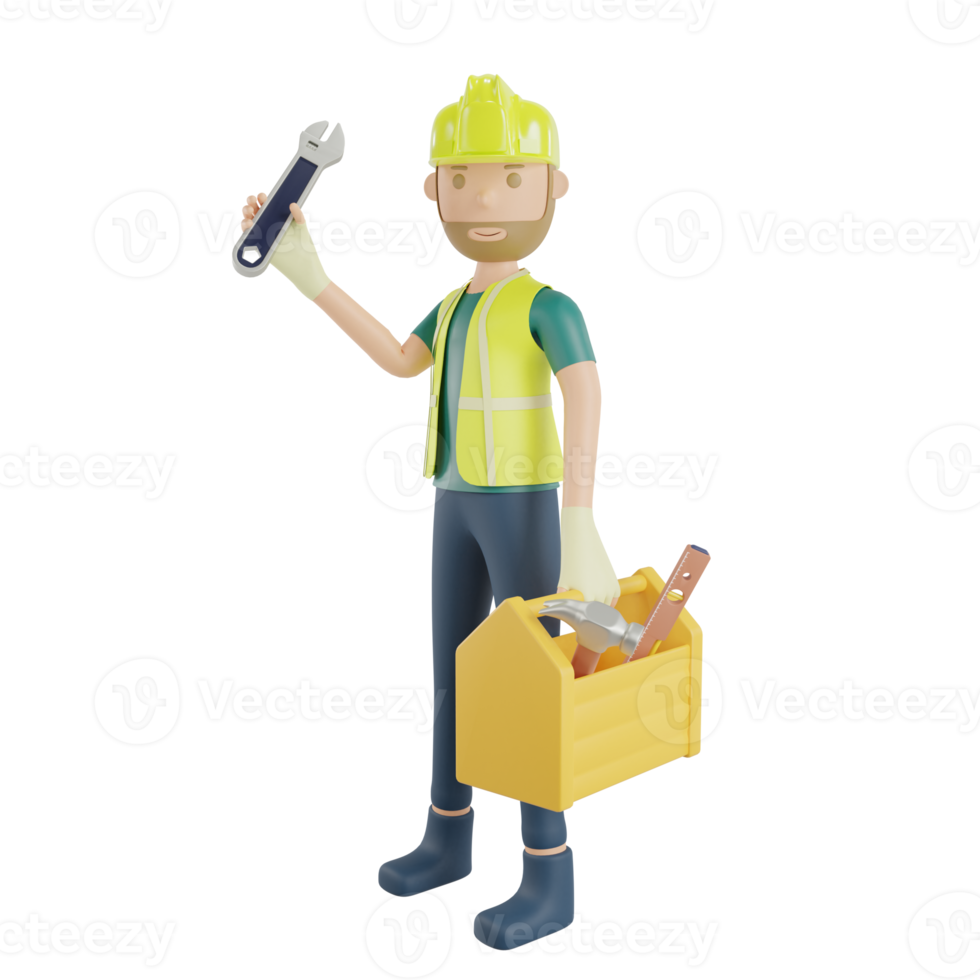 Construction worker carrying tool case and hold wrench png