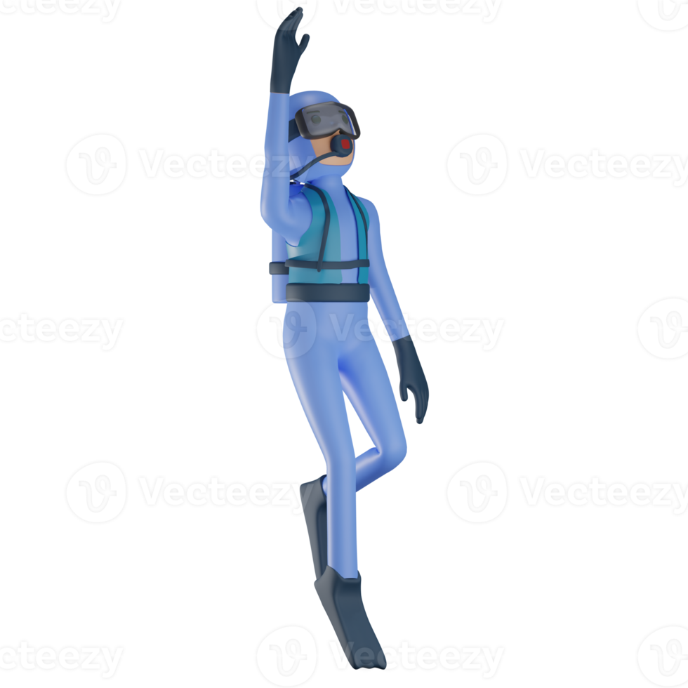 3d scuba diver illustration with transparent background png