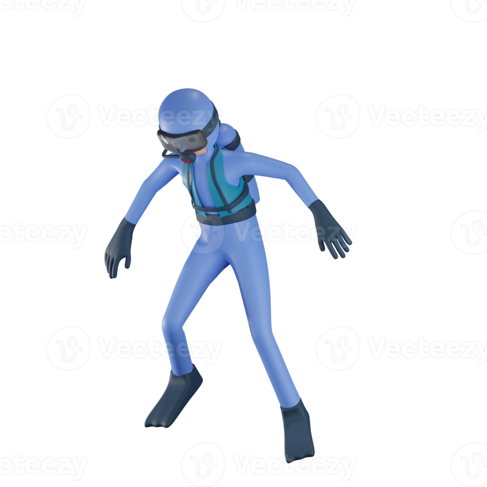 3d scuba diver illustration with transparent background png