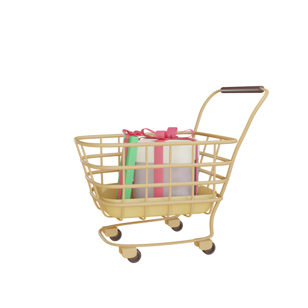 Panier 3d avec objet cadeau avec fond transparent png