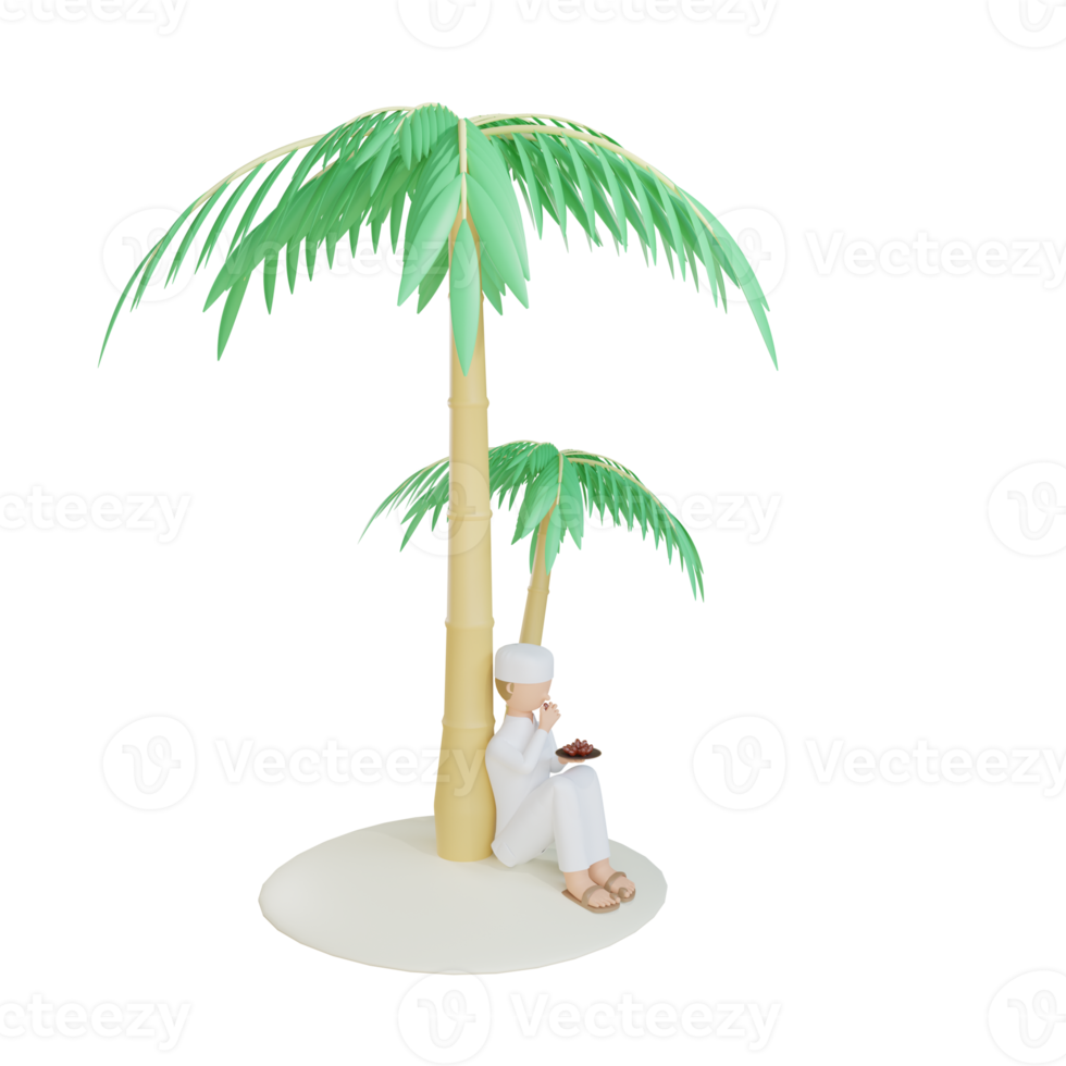 3d man muslim eat date illustration with transparent background png