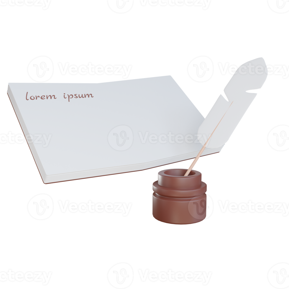 3d book pen illustration with transparent background png