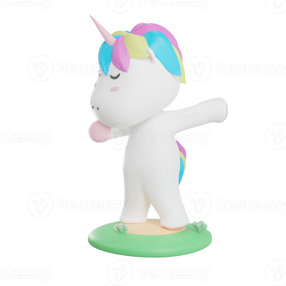 unicorn funny pose illustration with transparent background 3D Render png