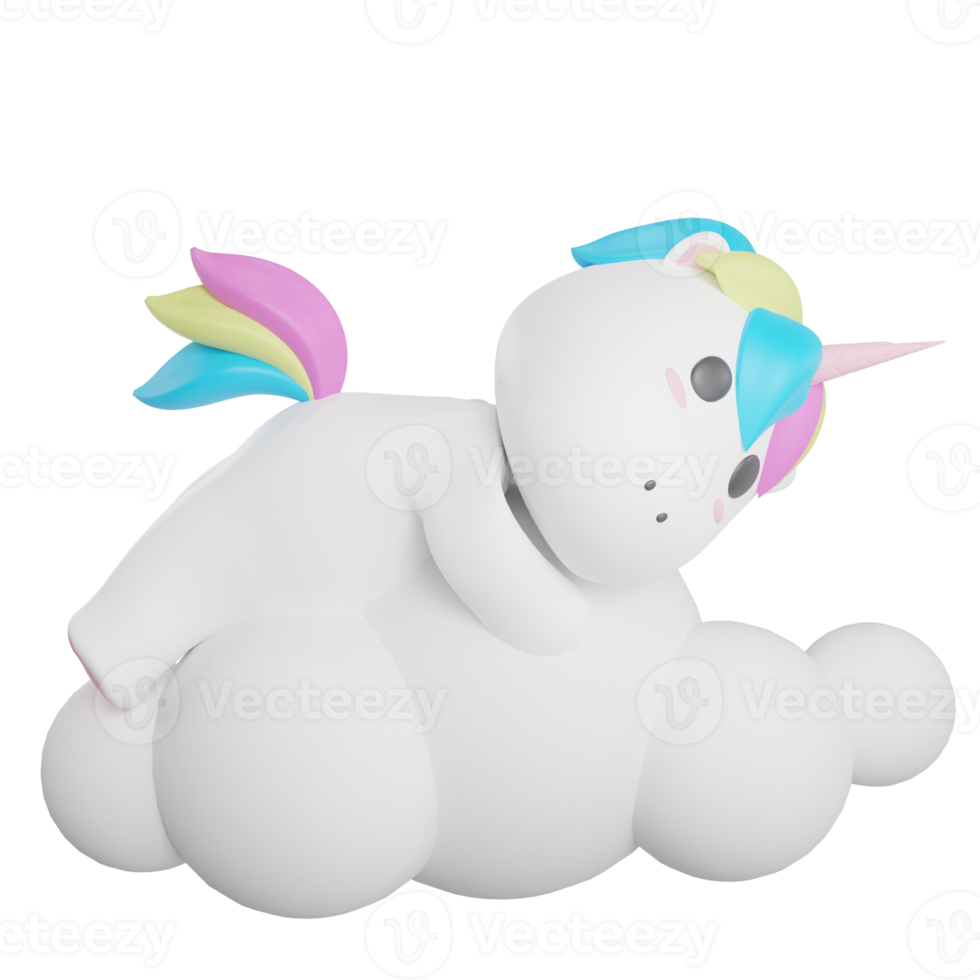 unicorn sleep in cloud illustration with transparent background 3D Render png