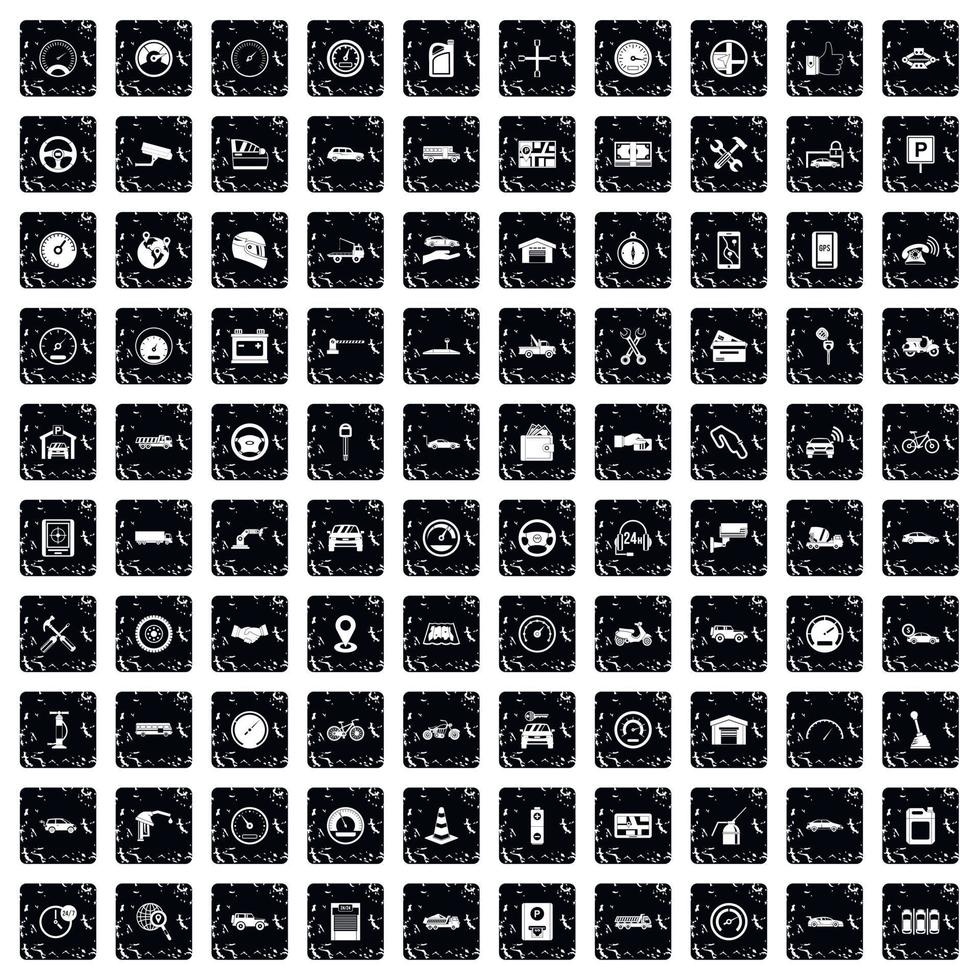 100 garage icons set, grunge style vector