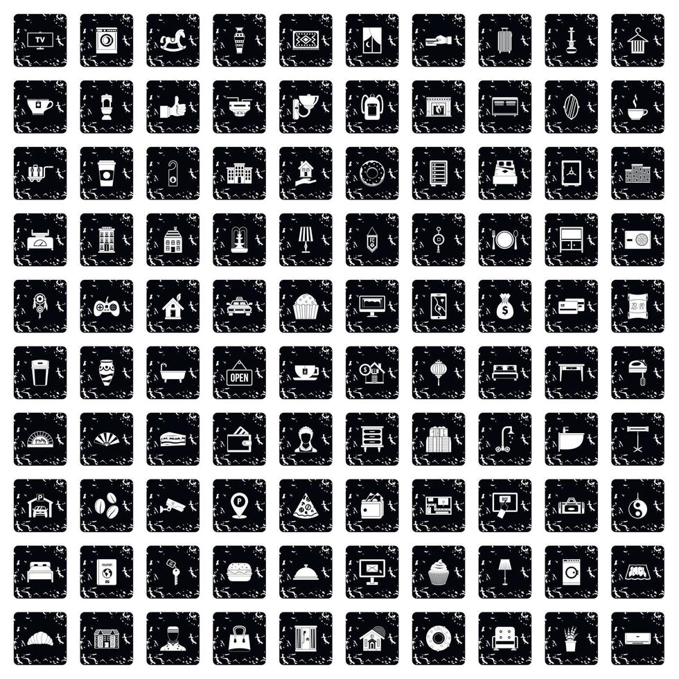 100 iconos de hotel, estilo grunge vector