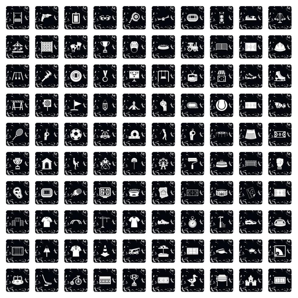 100 playground icons set, grunge style vector