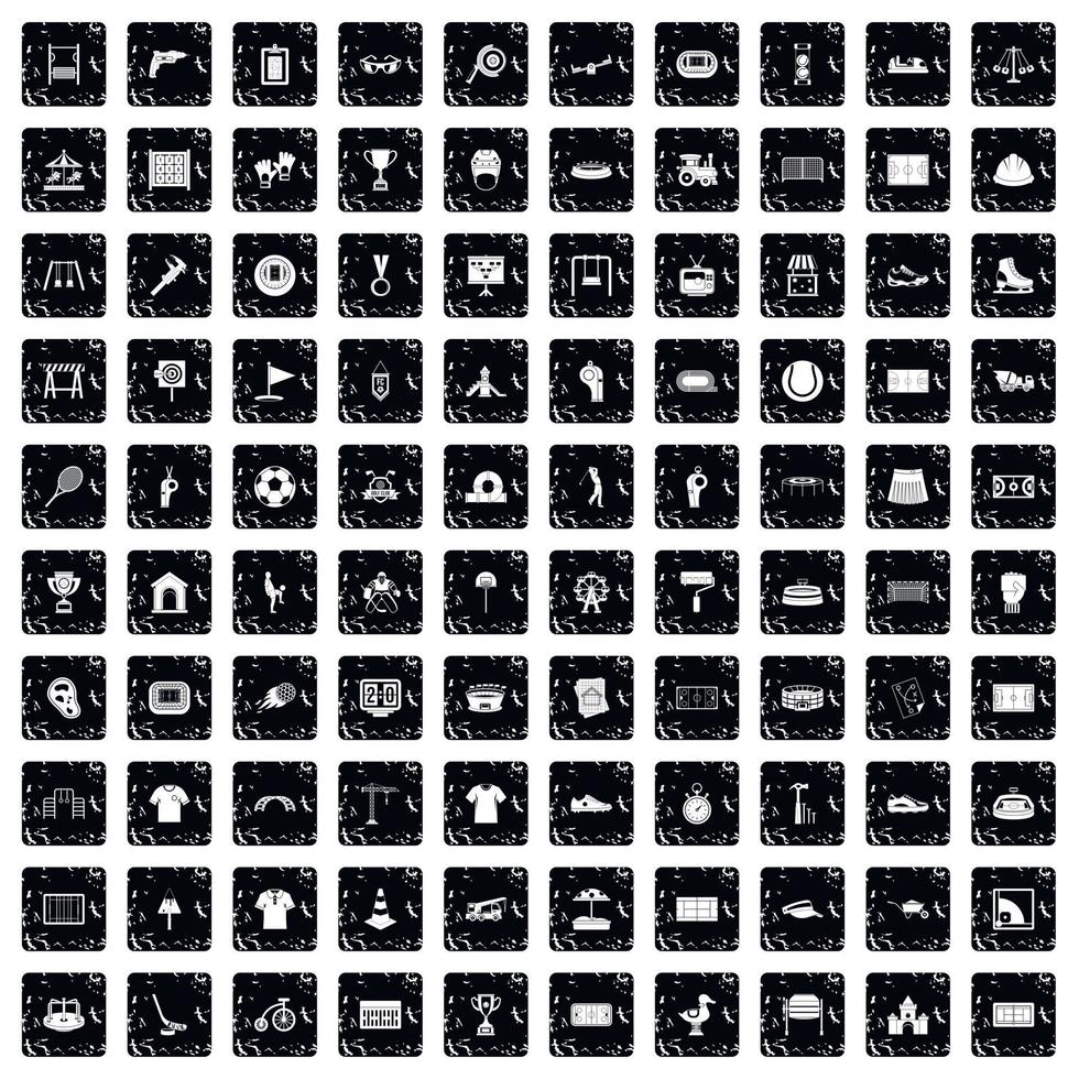 100 playground icons set, grunge style vector