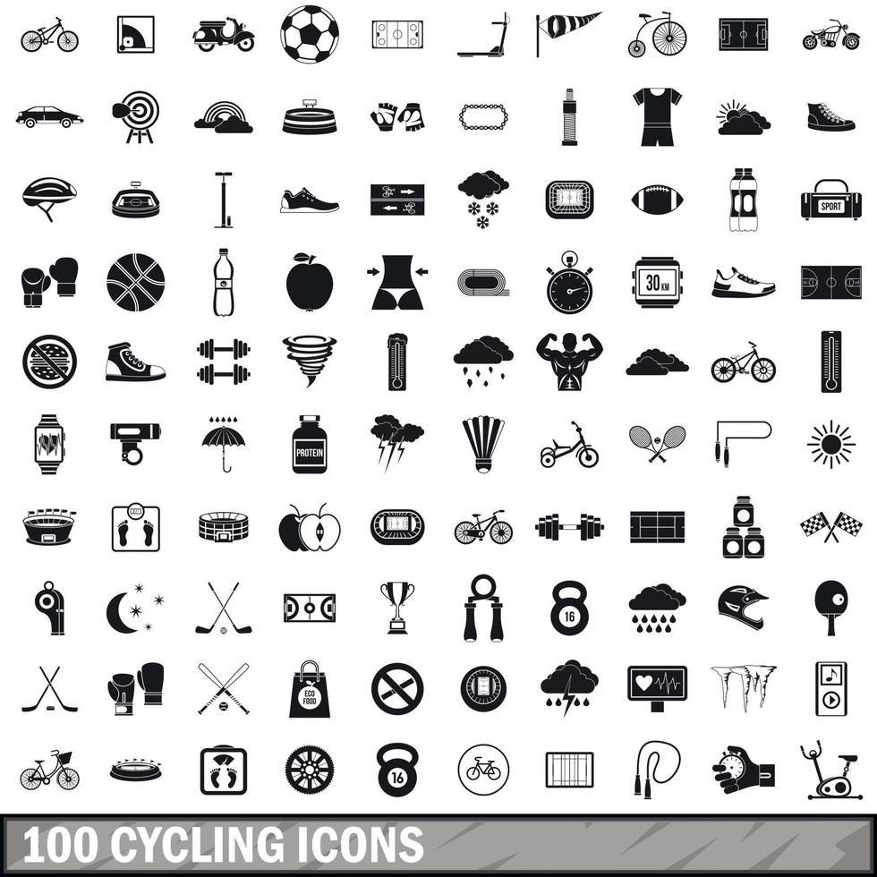 100 iconos de ciclismo, estilo simple vector