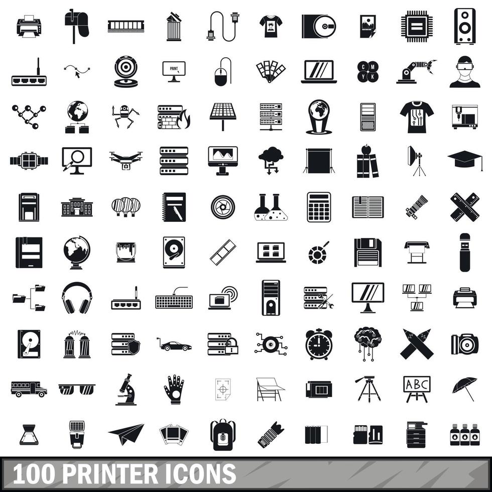 100 printer icons set, simple style vector