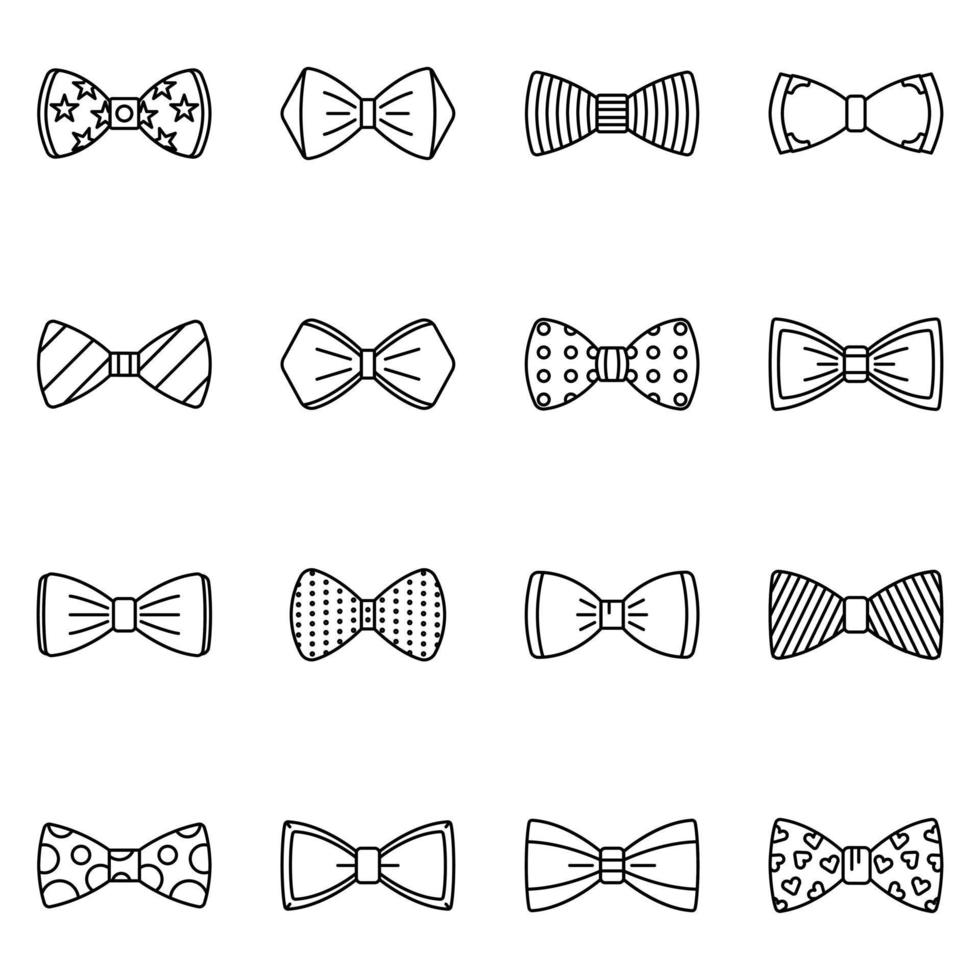 Bowtie icon set, outline style vector