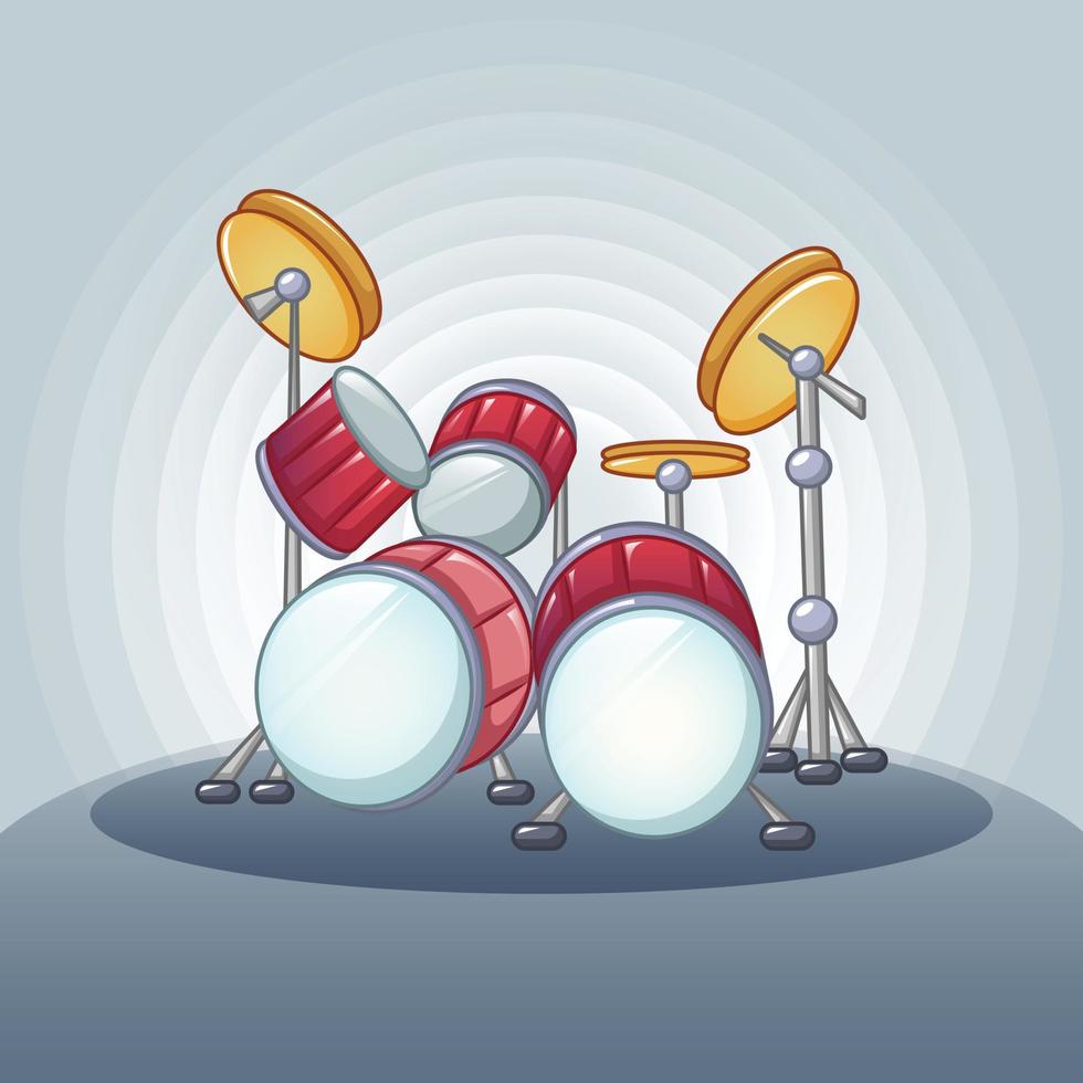 Drums set concept background, cartoon style vector