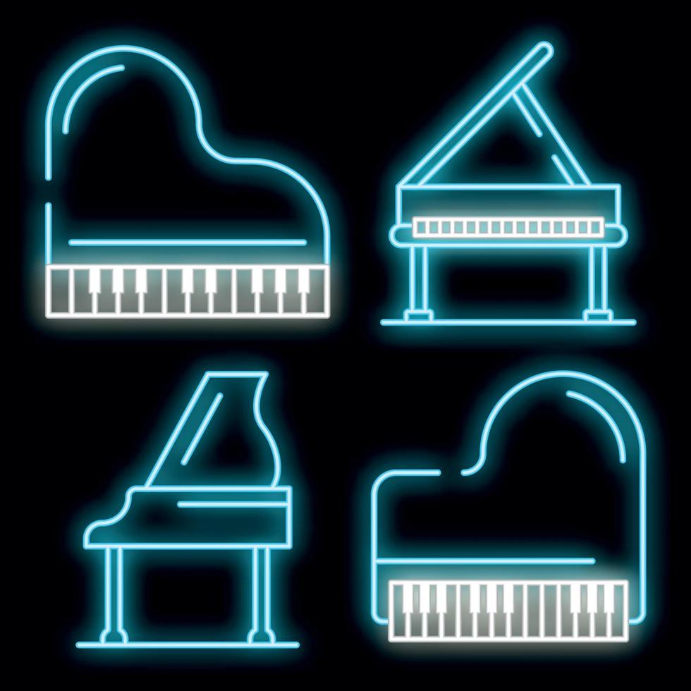 Grand piano icons set vector neon
