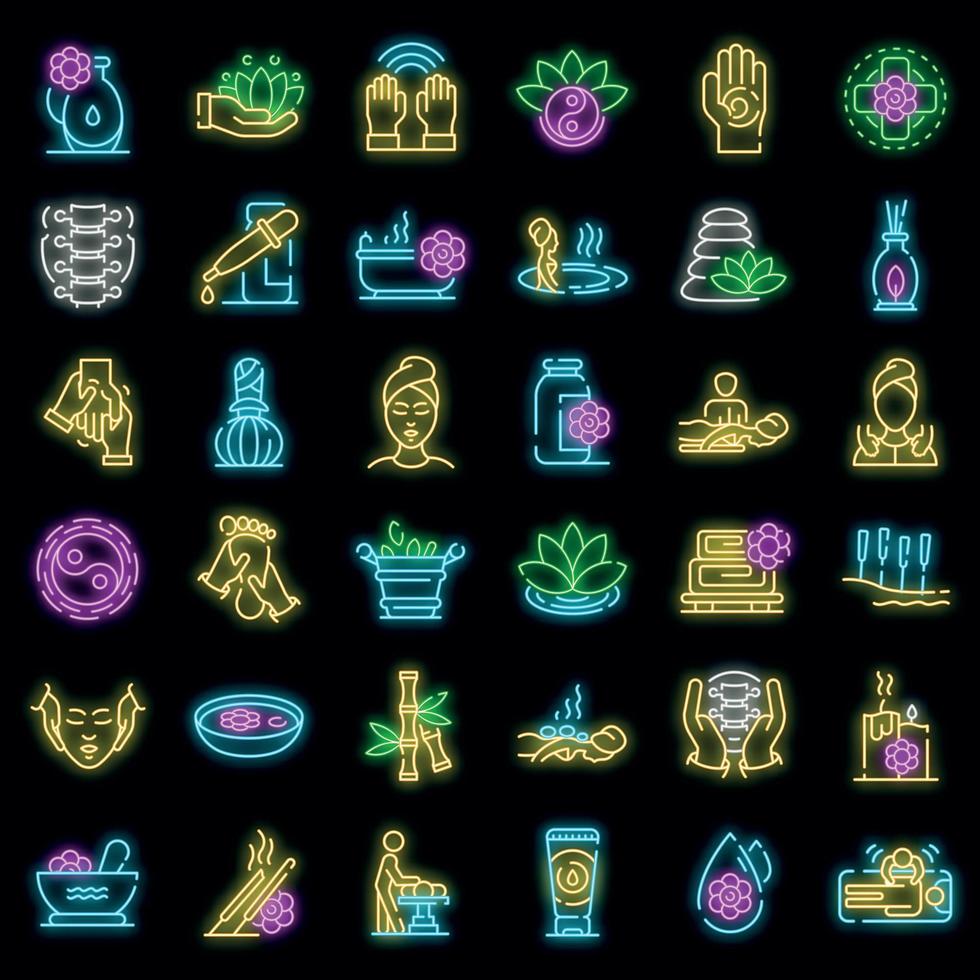 Massage icons set vector neon
