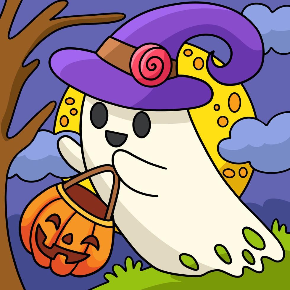 Ghost Witch Halloween Colored Cartoon Illustration vector