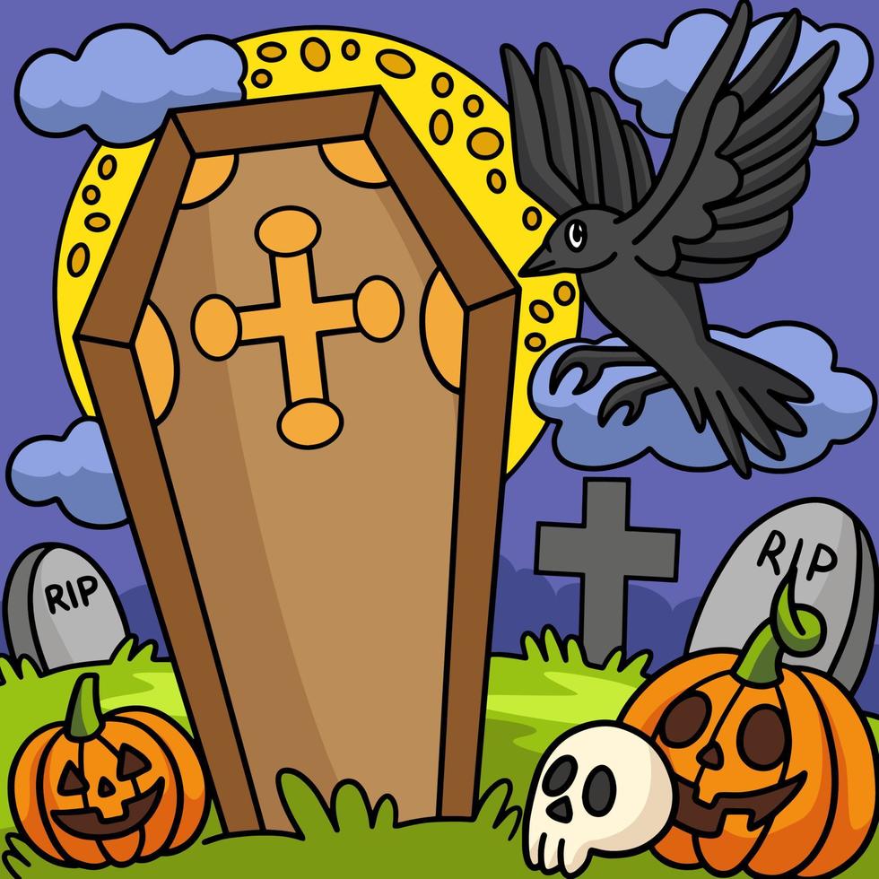 cuervo en un cementerio dibujos animados de colores de halloween 8822449  Vector en Vecteezy