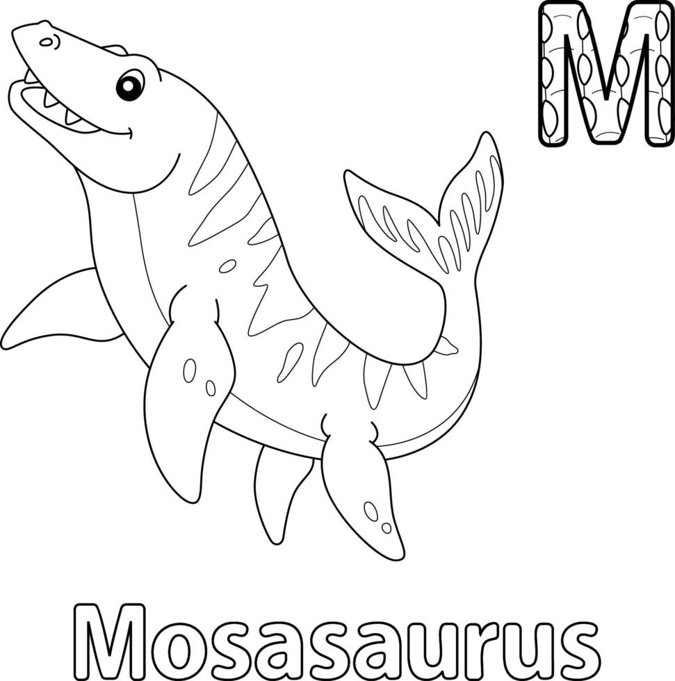 Mosasaurus Alphabet Dinosaur ABC Coloring Page M vector