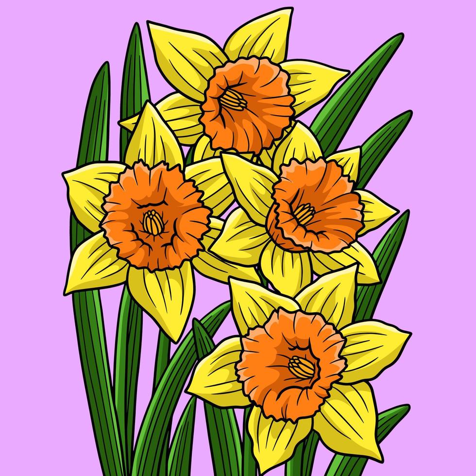 ilustración de dibujos animados de color de flor de narciso vector