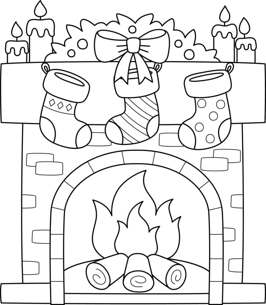 Christmas Fireplace with Stocking Isolated vector