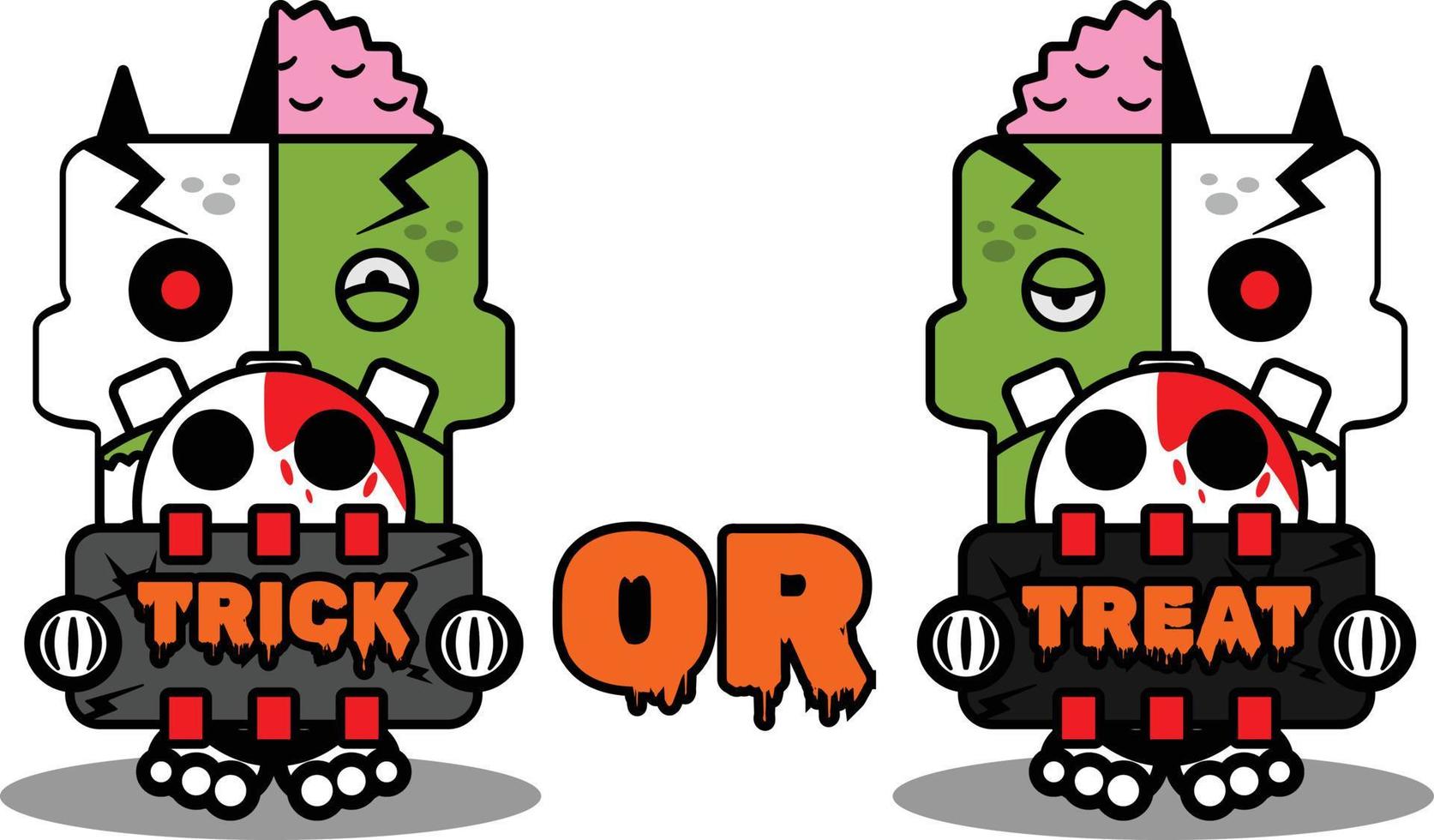 personaje de dibujos animados disfraz vector ilustración zombie hueso mascota truco o trato