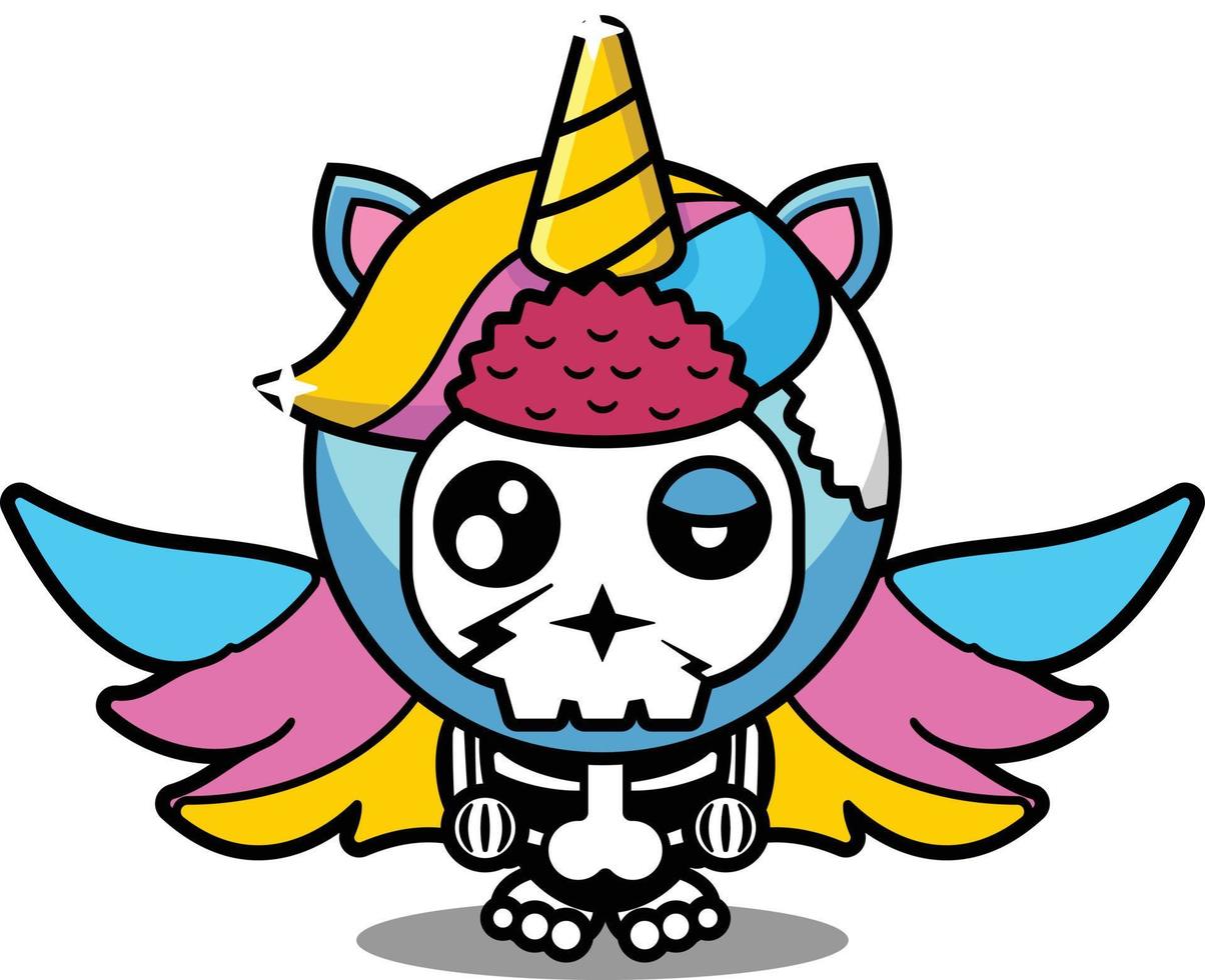 vector illustration of cute cartoon character zombie mascot bone animal unicorn halloween
