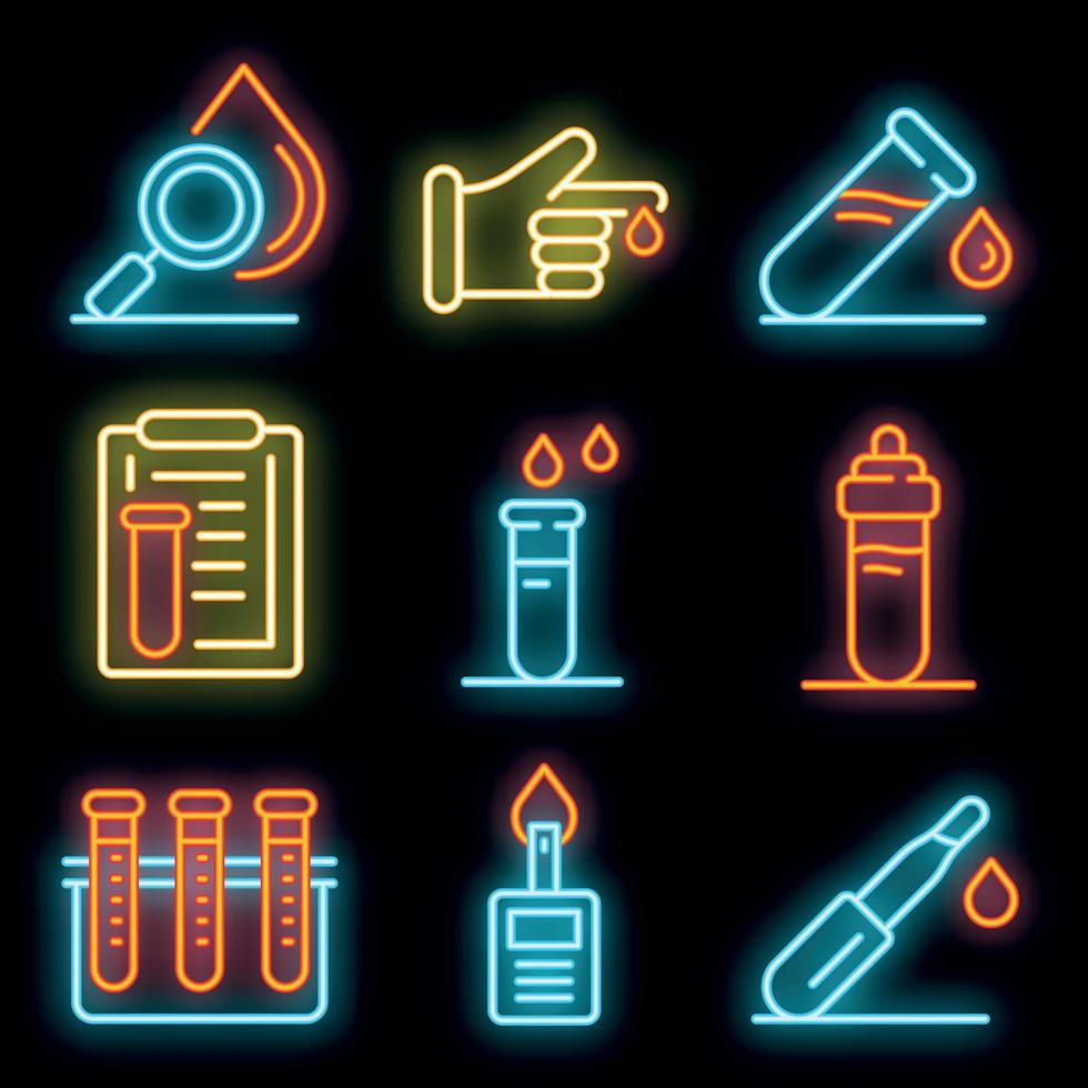 Blood test icons set vector neon