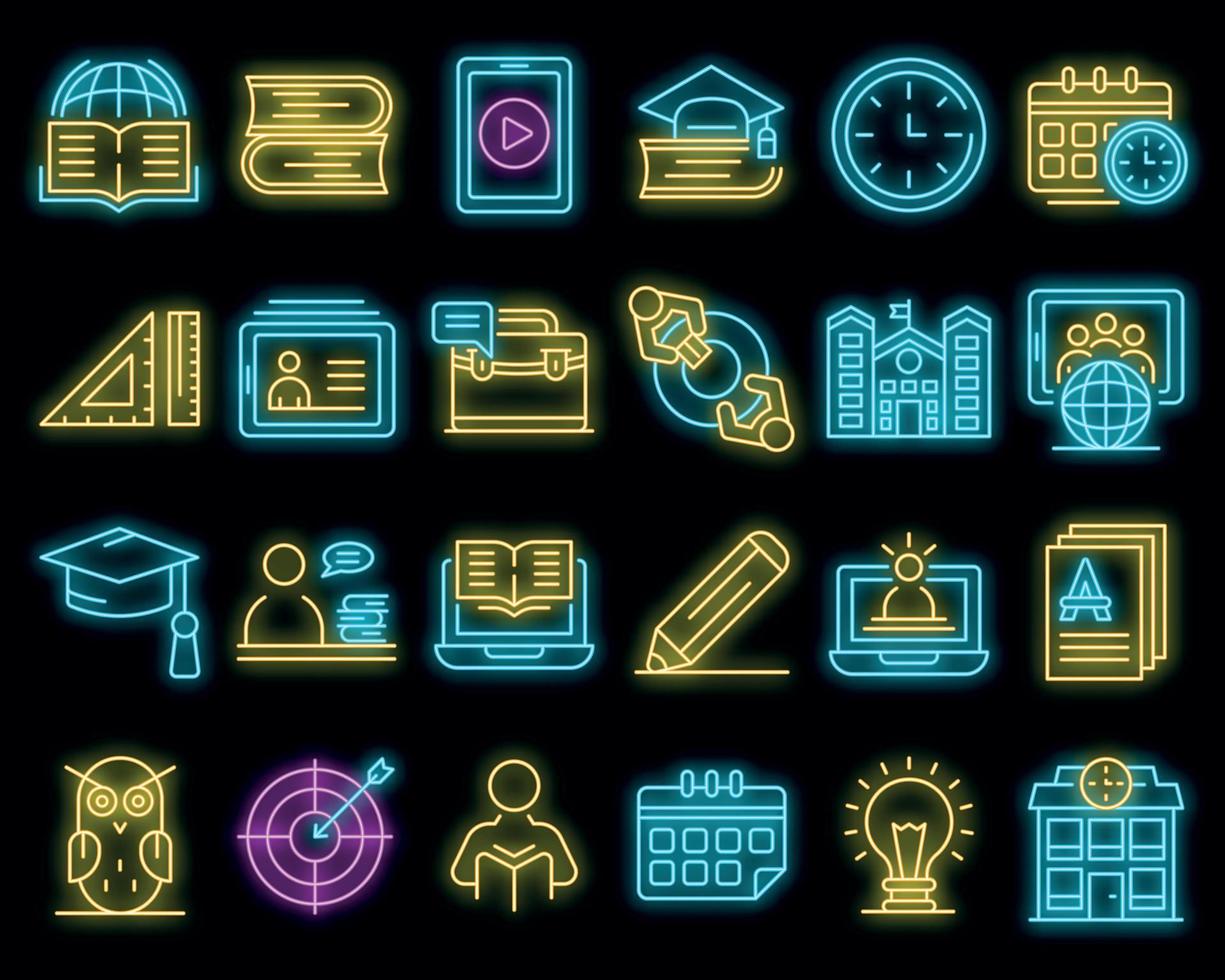 Tutor icons set vector neon