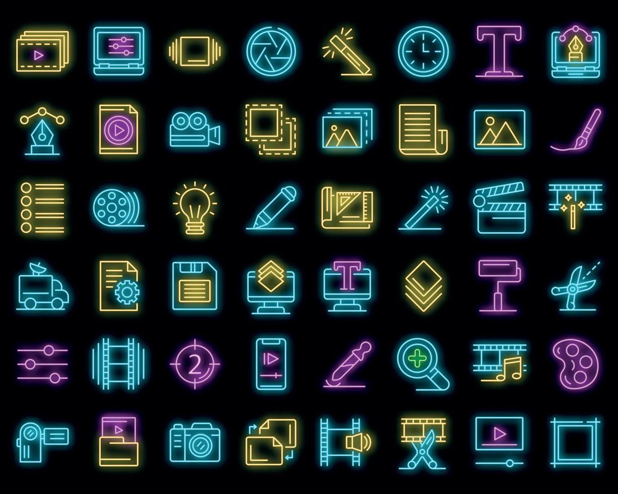 Editor icons set vector neon